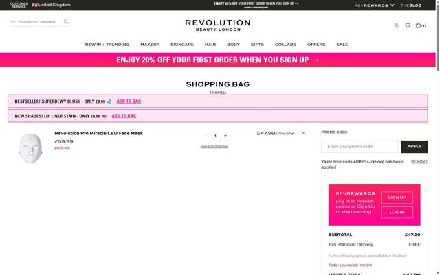 Revolution Beauty checkout page showing Revolution Beauty discount code box | Screenshot taken by SimplyCodes community member on Sep 13, 2025