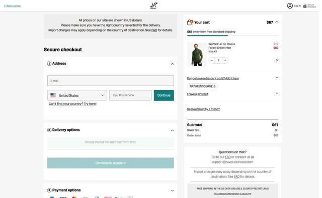 RevolutionRace checkout page showing RevolutionRace promo code box | Screenshot taken by SimplyCodes community member on Jul 13, 2025