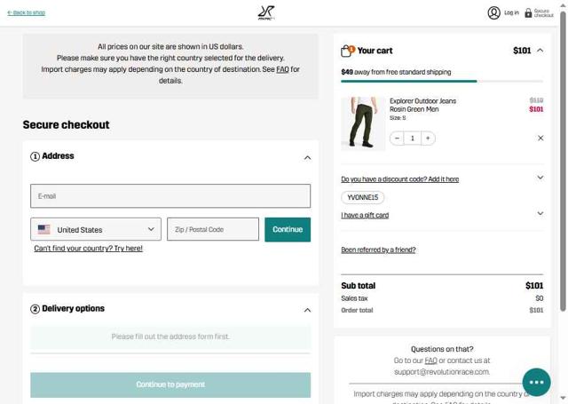 RevolutionRace checkout page showing RevolutionRace promo code box | Screenshot taken by SimplyCodes community member on Jul 27, 2025