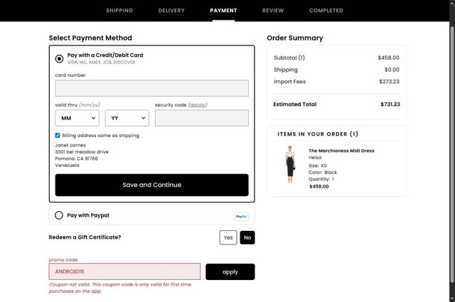 Revolve checkout page showing Revolve promo code box | Screenshot taken by SimplyCodes community member on Aug 28, 2025