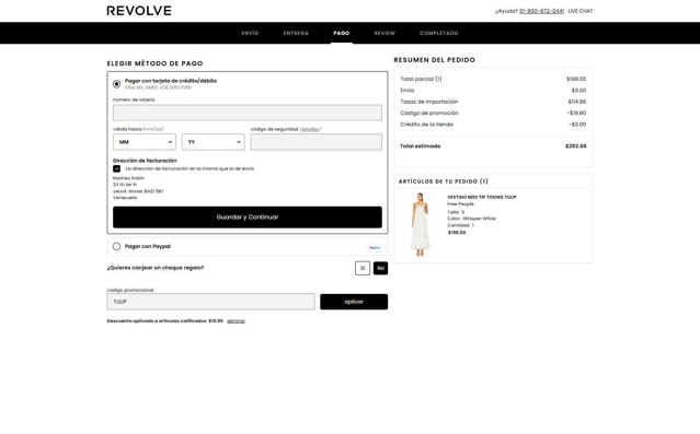 Revolve checkout page showing Revolve promo code box | Screenshot taken by SimplyCodes community member on Aug 27, 2025