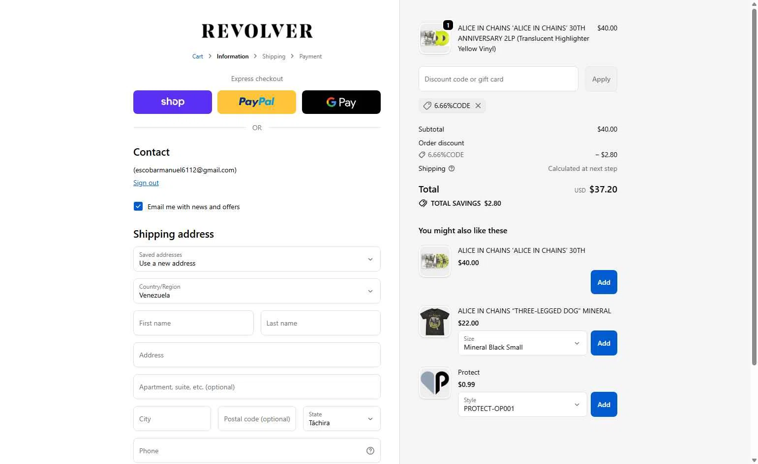 Revolver Magazine checkout page showing Revolver Magazine discount code box | Screenshot taken by SimplyCodes community member on Nov 12, 2025