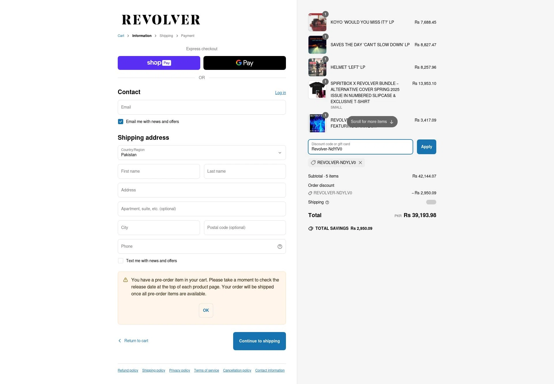 Revolver Magazine checkout page showing Revolver Magazine discount code box | Screenshot taken by SimplyCodes community member on Apr 7, 2025