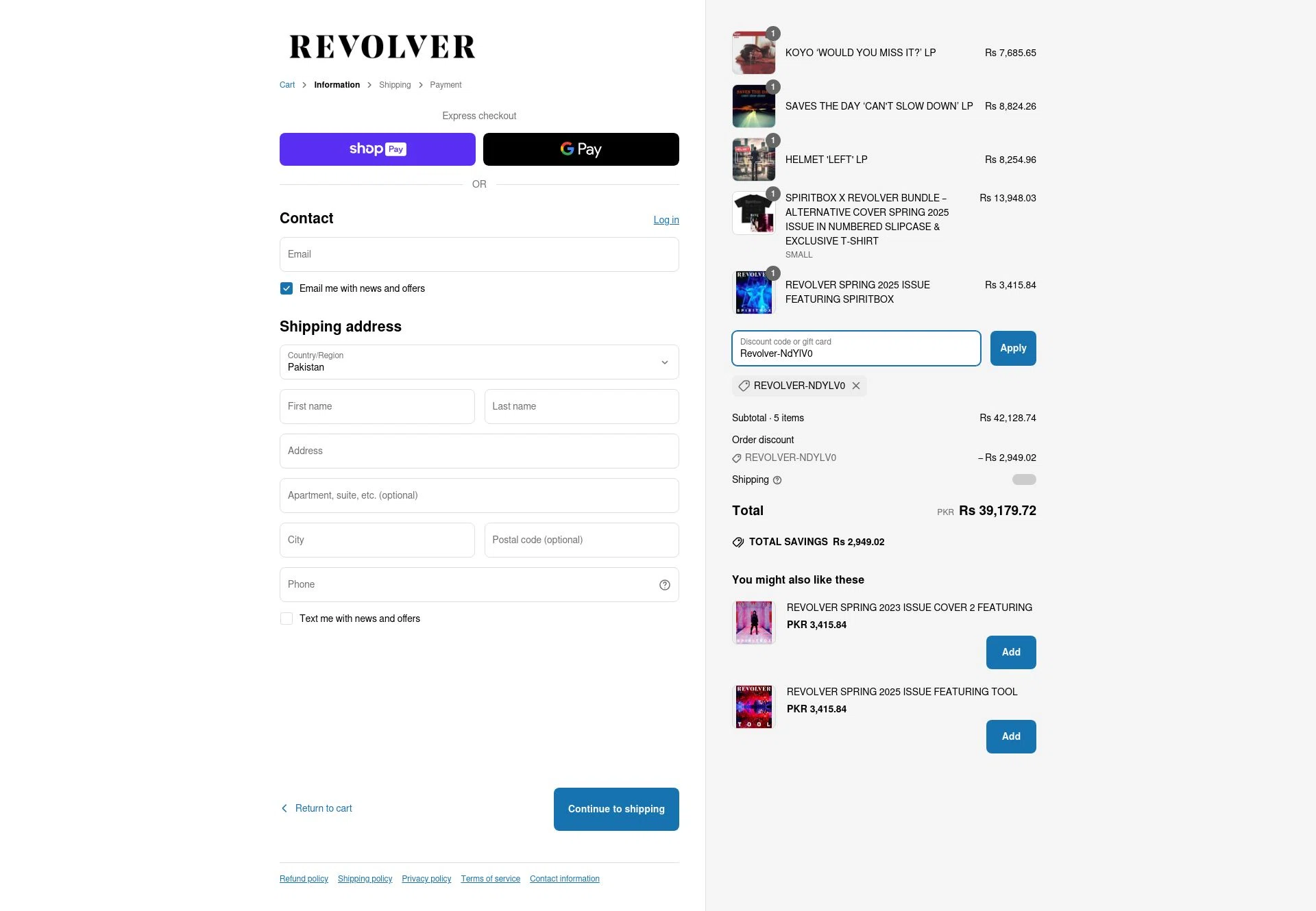 Revolver Magazine checkout page showing Revolver Magazine discount code box | Screenshot taken by SimplyCodes community member on Apr 19, 2025