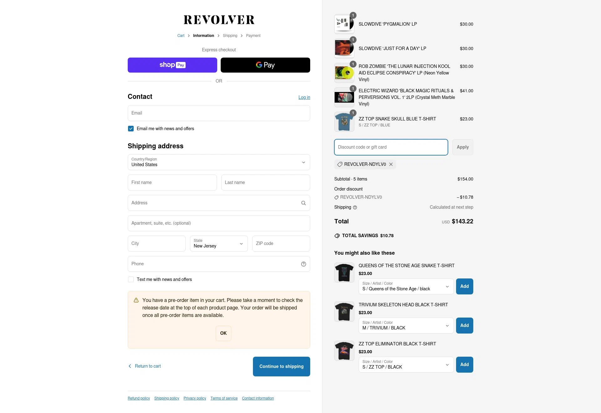 Revolver Magazine checkout page showing Revolver Magazine discount code box | Screenshot taken by SimplyCodes community member on May 14, 2025
