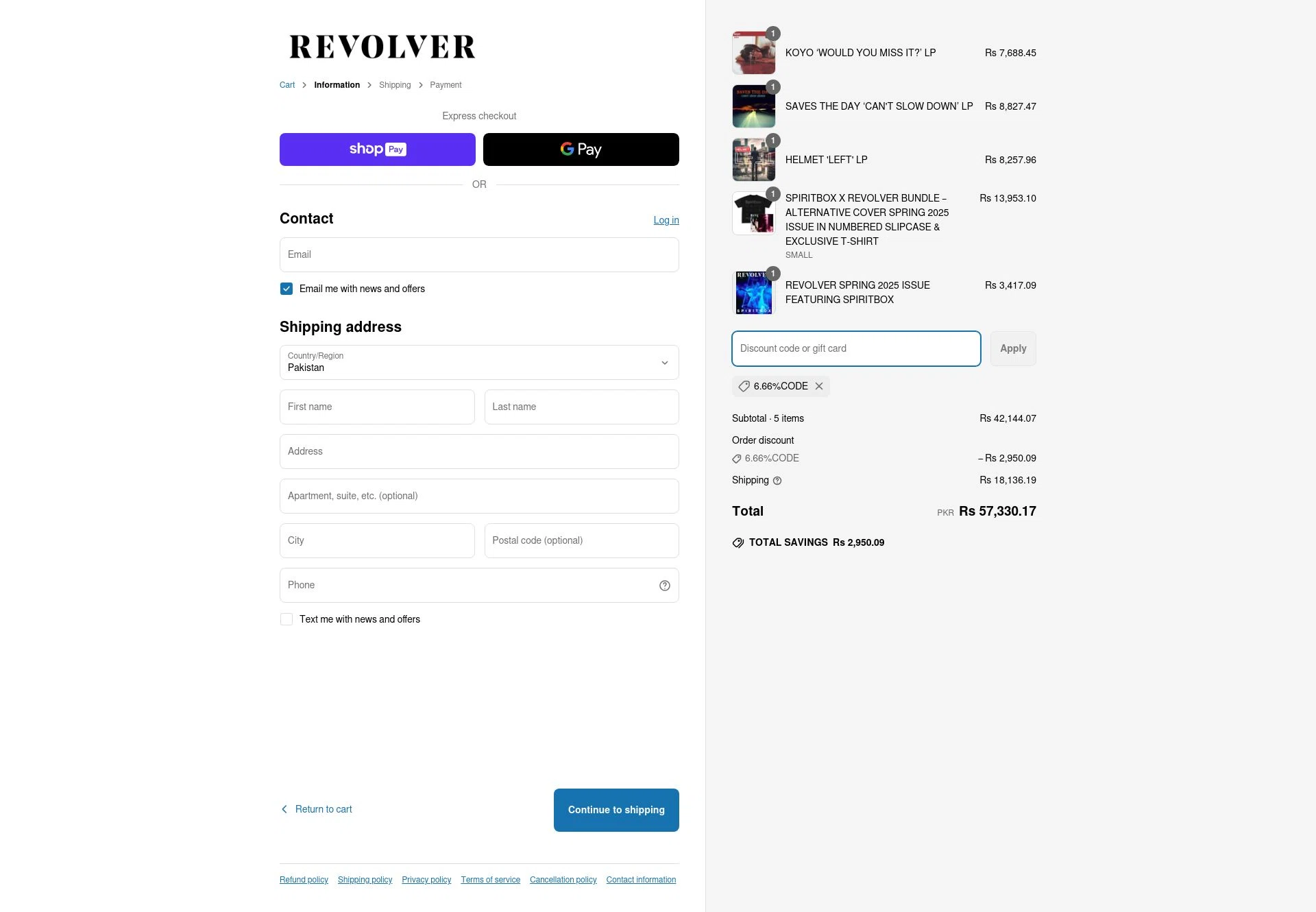 Revolver Magazine checkout page showing Revolver Magazine discount code box | Screenshot taken by SimplyCodes community member on Apr 7, 2025