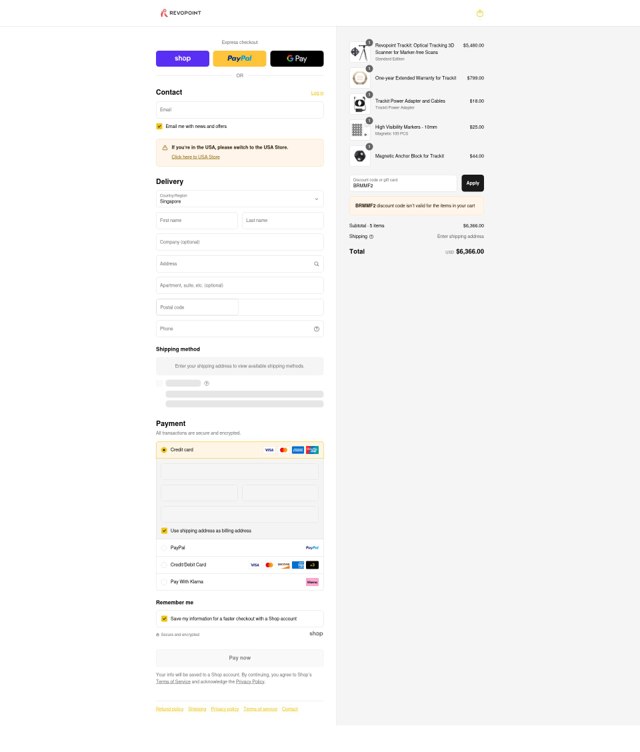 Revopoint 3D checkout page showing Revopoint 3D promo code box | Screenshot taken by SimplyCodes community member on Sep 8, 2025