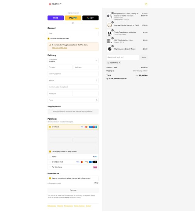 Revopoint 3D checkout page showing Revopoint 3D promo code box | Screenshot taken by SimplyCodes community member on Sep 8, 2025