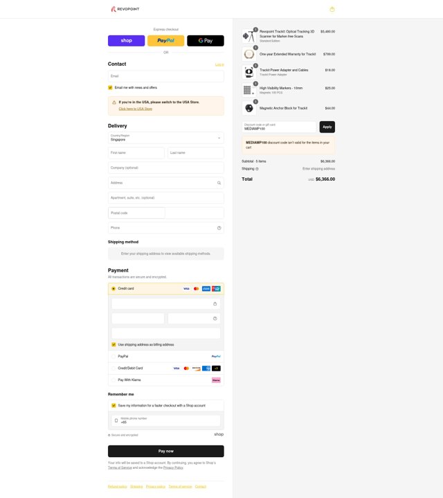 Revopoint 3D checkout page showing Revopoint 3D promo code box | Screenshot taken by SimplyCodes community member on Sep 8, 2025