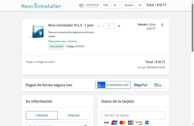 Revo Uninstaller checkout page showing Revo Uninstaller discount code box | Screenshot taken by SimplyCodes community member on Jul 6, 2025