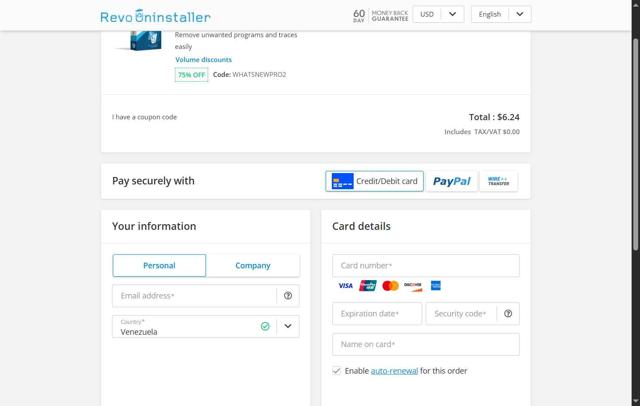 Revo Uninstaller checkout page showing Revo Uninstaller discount code box | Screenshot taken by SimplyCodes community member on May 22, 2025