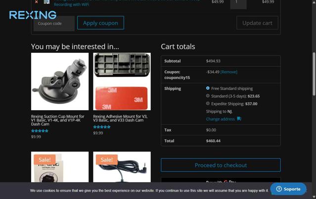 Rexing checkout page showing Rexing coupon code box | Screenshot taken by SimplyCodes community member on Sep 8, 2025