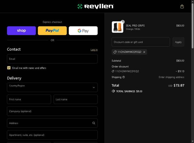 Reyllen Fitness checkout page showing Reyllen Fitness discount code box | Screenshot taken by SimplyCodes community member on Sep 7, 2025