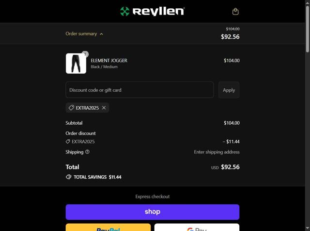 Reyllen Fitness checkout page showing Reyllen Fitness discount code box | Screenshot taken by SimplyCodes community member on Sep 9, 2025