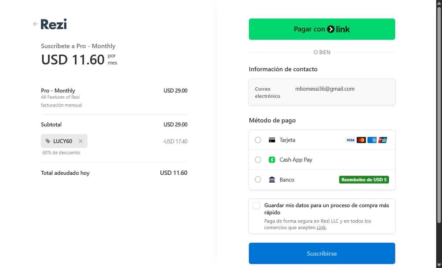 Rezi checkout page showing Rezi promo code box | Screenshot taken by SimplyCodes community member on Feb 8, 2026