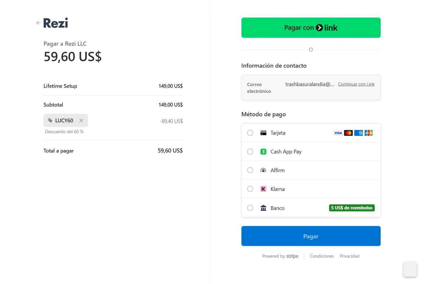Rezi checkout page showing Rezi promo code box | Screenshot taken by SimplyCodes community member on Jan 28, 2026