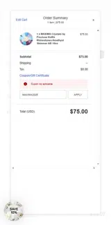 Rhinestones Unlimited coupon verification screenshot