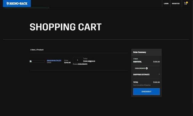 Rhino Rack checkout page showing Rhino Rack promo code box | Screenshot taken by SimplyCodes community member on Aug 11, 2025
