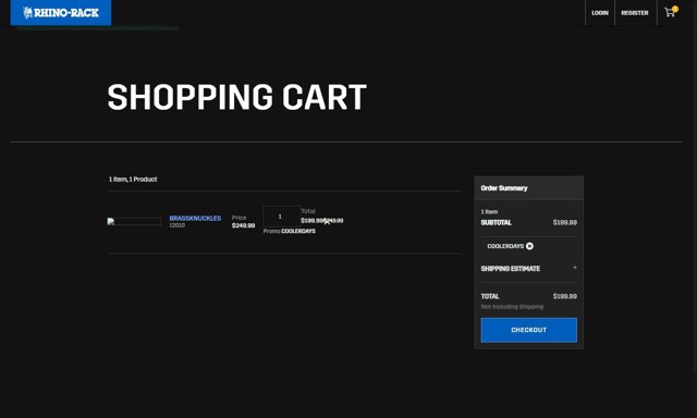 Rhino Rack checkout page showing Rhino Rack promo code box | Screenshot taken by SimplyCodes community member on Aug 11, 2025