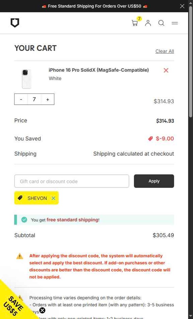 RhinoShield checkout page showing RhinoShield discount code box | Screenshot taken by SimplyCodes community member on Aug 30, 2025