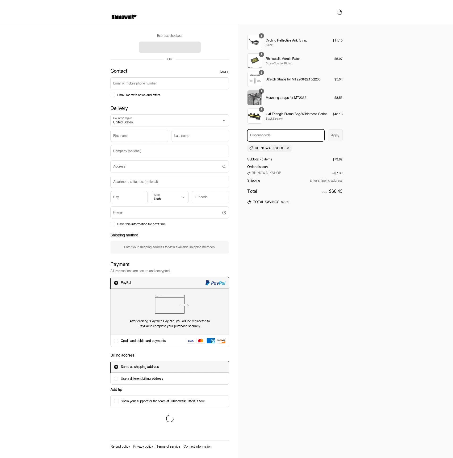 Rhinowalk checkout page showing Rhinowalk discount code box | Screenshot taken by SimplyCodes community member on Jun 25, 2025