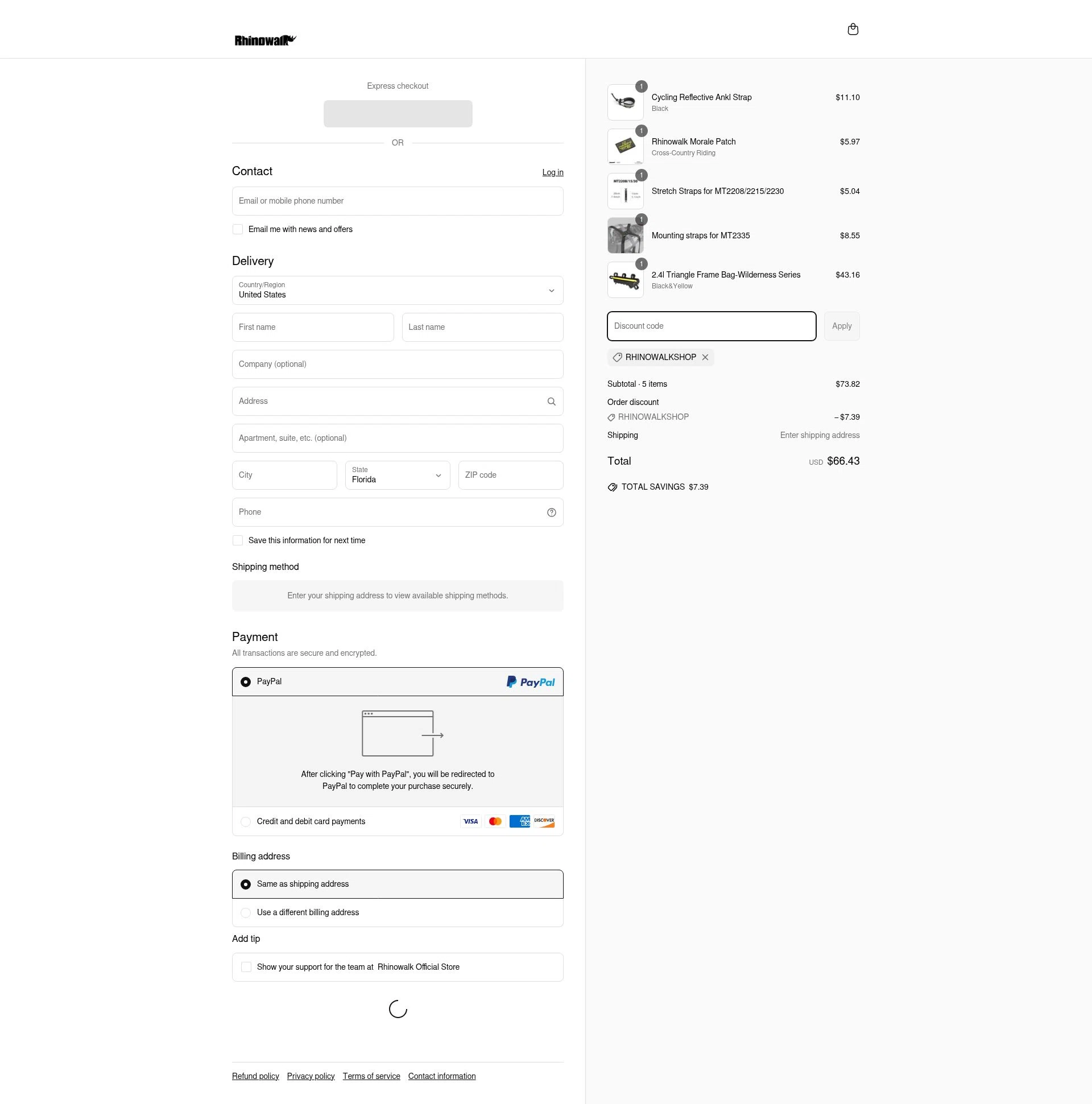 Rhinowalk checkout page showing Rhinowalk discount code box | Screenshot taken by SimplyCodes community member on Jun 18, 2025
