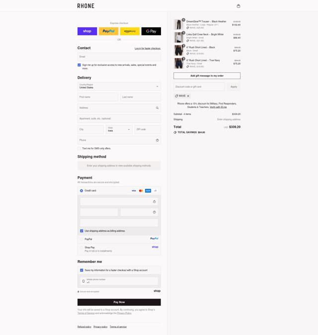Rhone checkout page showing Rhone discount code box | Screenshot taken by SimplyCodes community member on Sep 12, 2025