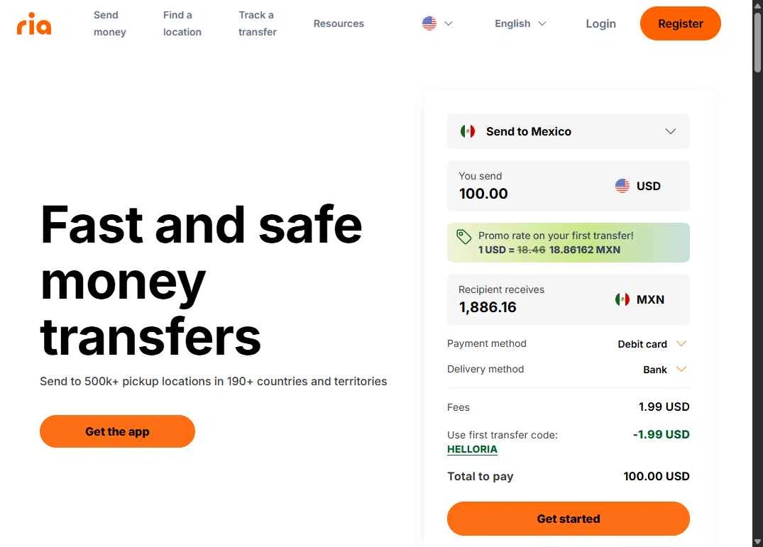 Ria Money Transfer checkout page showing Ria Money Transfer coupon code box | Screenshot taken by SimplyCodes community member on Jul 18, 2025