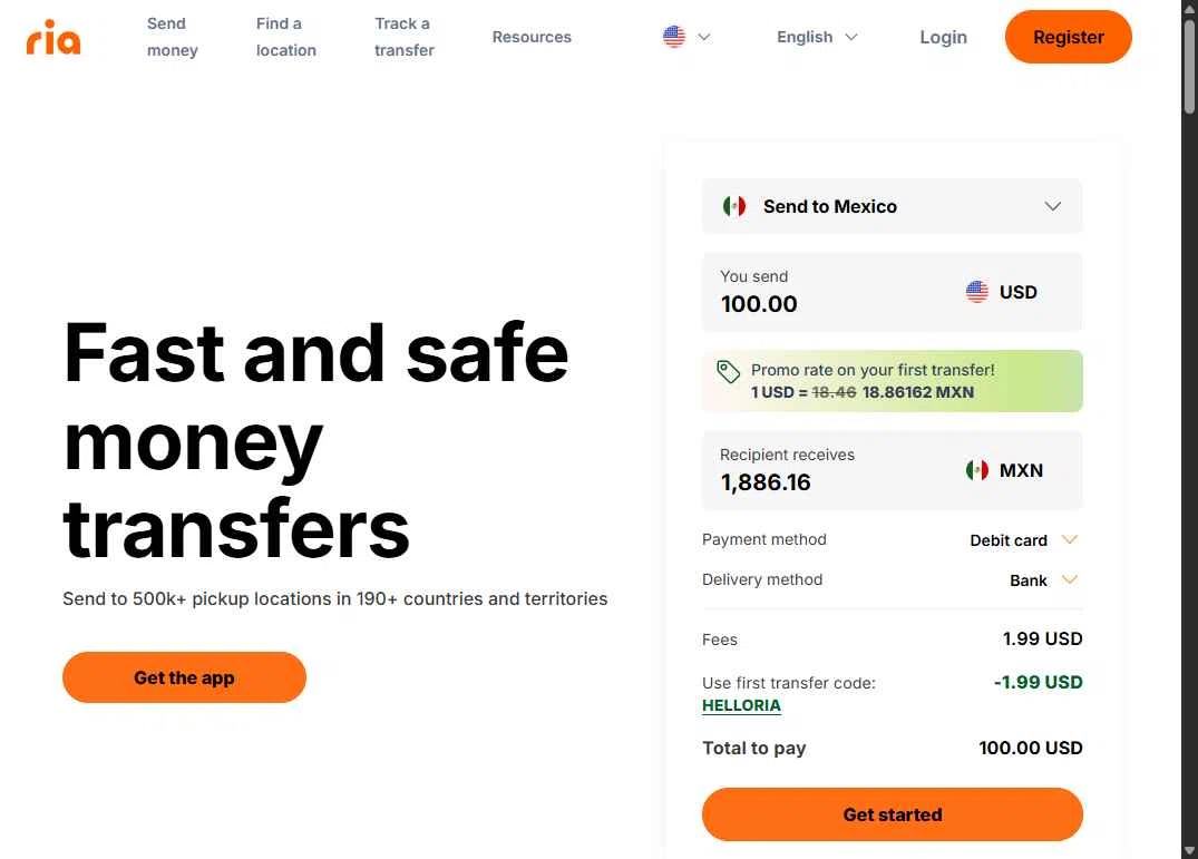 Ria Money Transfer checkout page showing Ria Money Transfer coupon code box | Screenshot taken by SimplyCodes community member on Jul 18, 2025