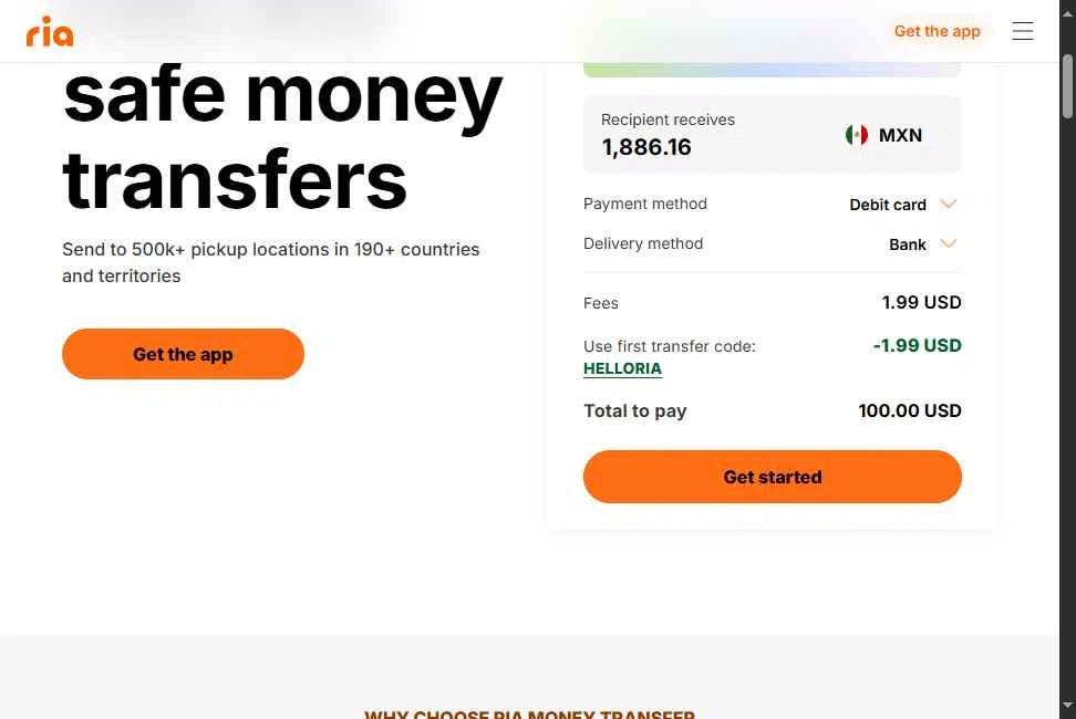 Ria Money Transfer checkout page showing Ria Money Transfer coupon code box | Screenshot taken by SimplyCodes community member on Jul 18, 2025