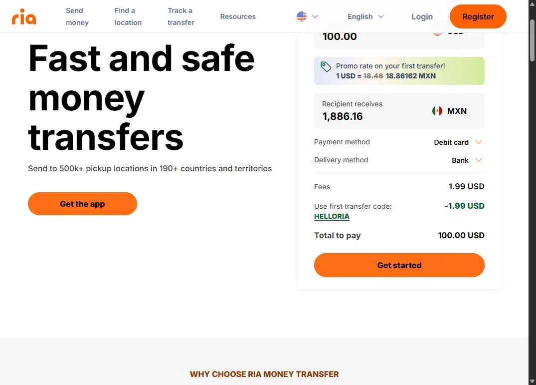 Ria Money Transfer checkout page showing Ria Money Transfer coupon code box | Screenshot taken by SimplyCodes community member on Jul 18, 2025