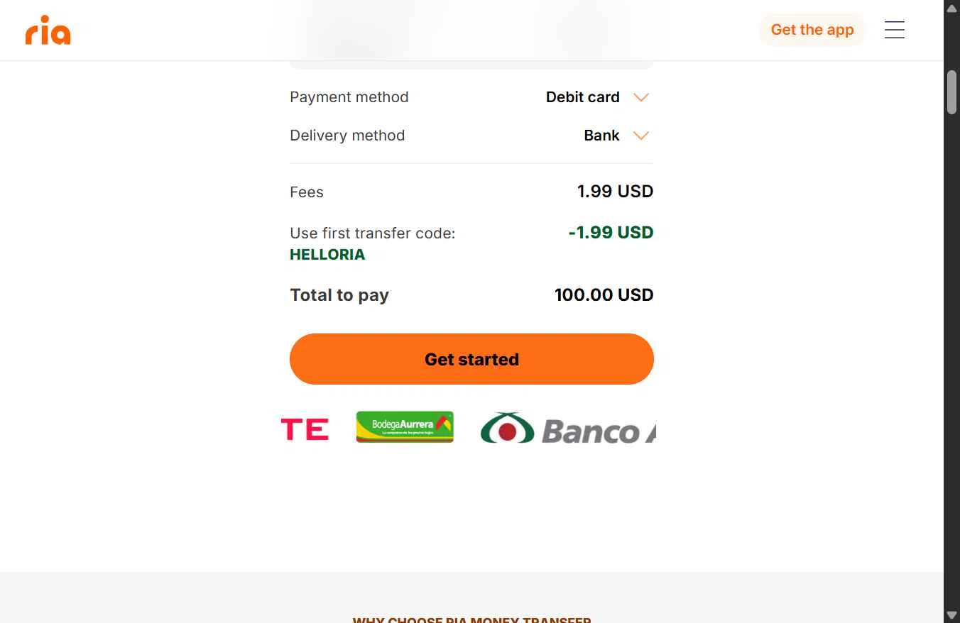 Ria Money Transfer checkout page showing Ria Money Transfer coupon code box | Screenshot taken by SimplyCodes community member on Aug 11, 2025