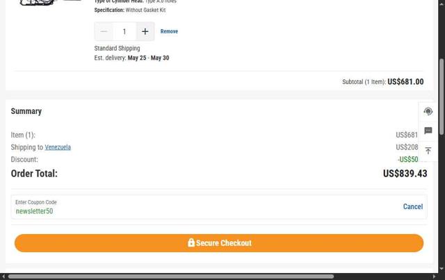 FridayParts Automotive checkout page showing FridayParts Automotive promo code box | Screenshot taken by SimplyCodes community member on May 20, 2025