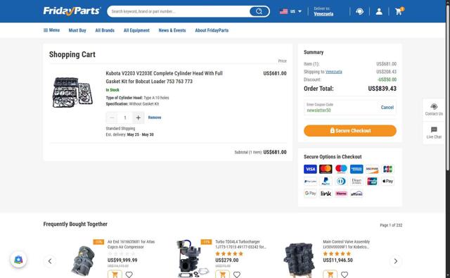 FridayParts Automotive checkout page showing FridayParts Automotive promo code box | Screenshot taken by SimplyCodes community member on May 20, 2025