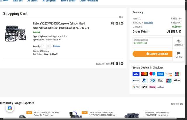 FridayParts Automotive checkout page showing FridayParts Automotive promo code box | Screenshot taken by SimplyCodes community member on May 13, 2025