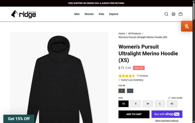 Ridge Merino checkout page showing Ridge Merino discount code box | Screenshot taken by SimplyCodes community member on Jun 5, 2025