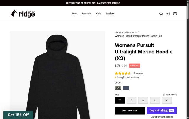 Ridge Merino checkout page showing Ridge Merino discount code box | Screenshot taken by SimplyCodes community member on Jun 5, 2025