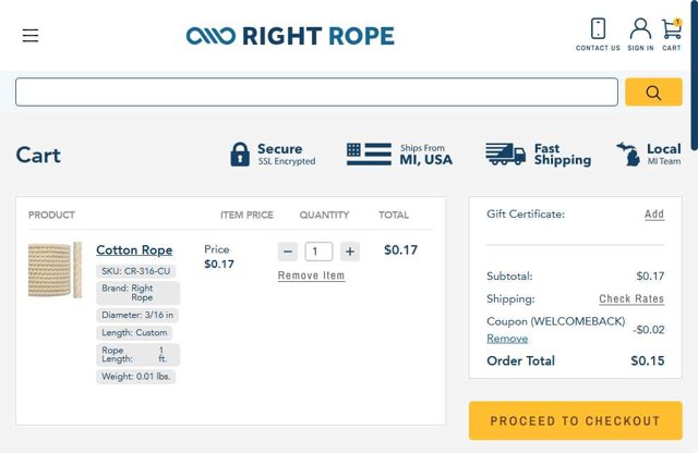 Right Rope checkout page showing Right Rope promo code box | Screenshot taken by SimplyCodes community member on Aug 14, 2025