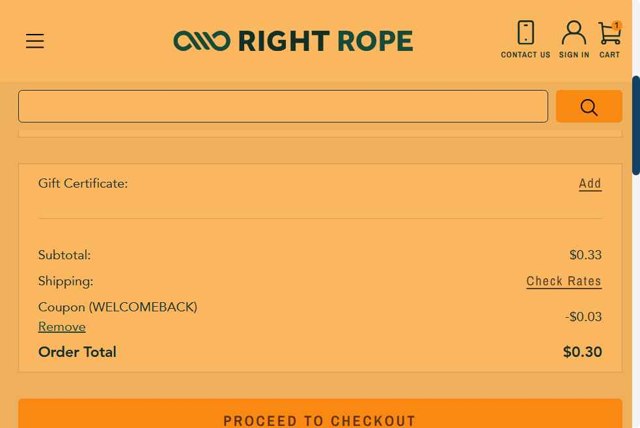Right Rope checkout page showing Right Rope promo code box | Screenshot taken by SimplyCodes community member on Jul 16, 2025