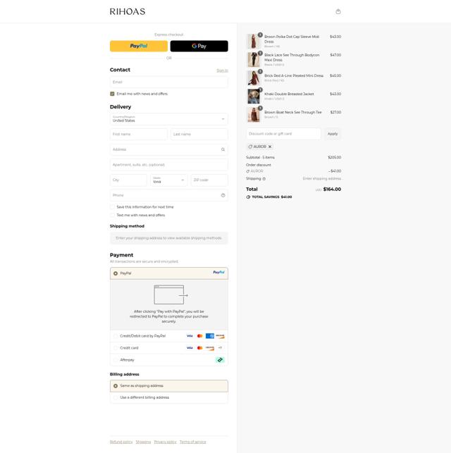 RIHOAS checkout page showing RIHOAS discount code box | Screenshot taken by SimplyCodes community member on Sep 13, 2025
