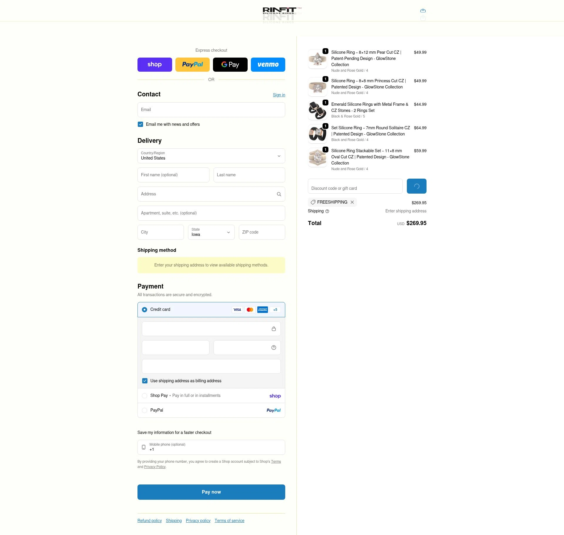 Rinfit checkout page showing Rinfit coupon code box | Screenshot taken by SimplyCodes community member on Feb 18, 2026