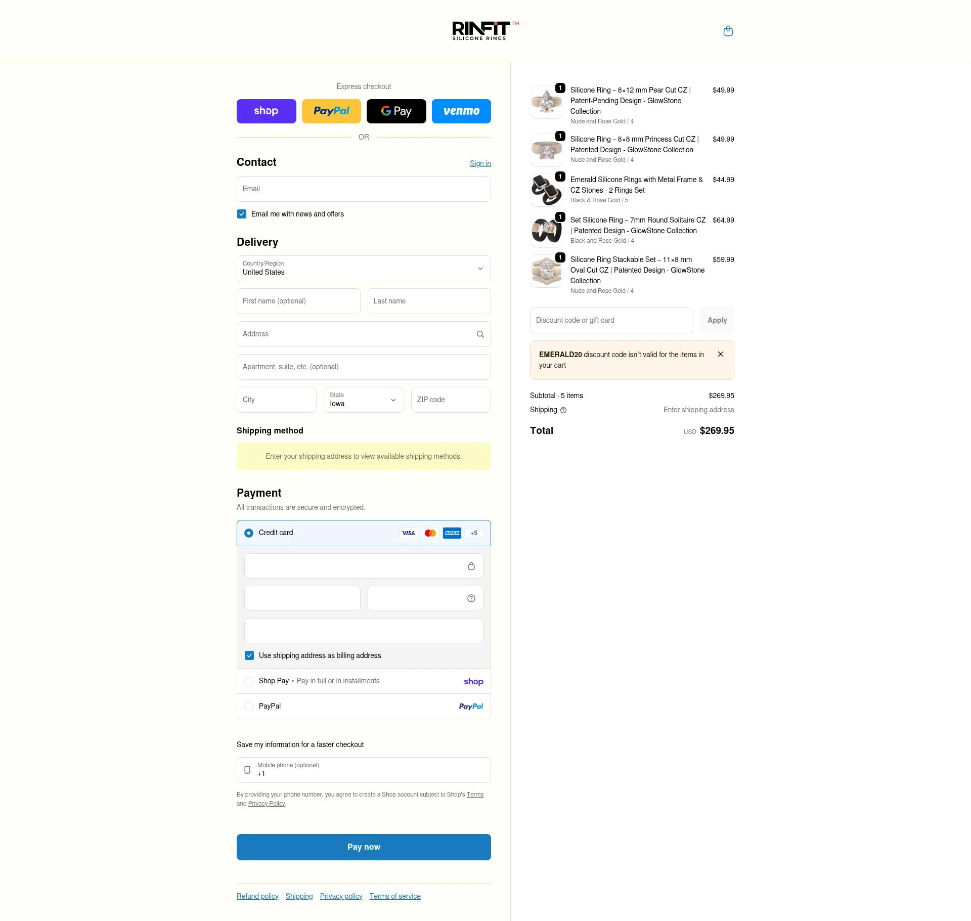 Rinfit checkout page showing Rinfit coupon code box | Screenshot taken by SimplyCodes community member on Feb 18, 2026
