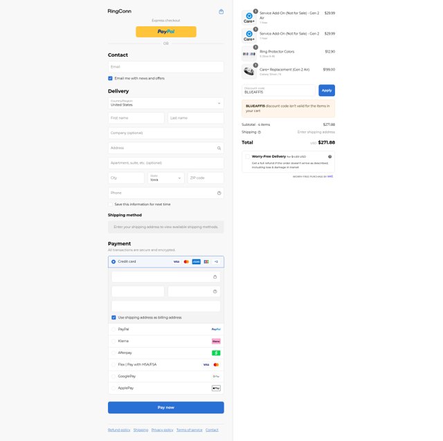 RingConn checkout page showing RingConn discount code box | Screenshot taken by SimplyCodes community member on Sep 2, 2025