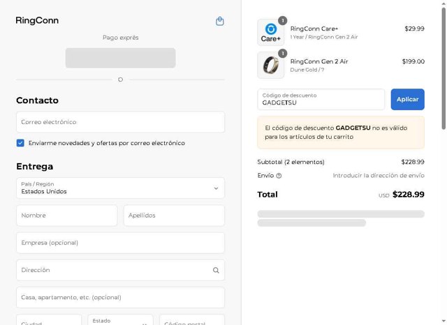 RingConn checkout page showing RingConn discount code box | Screenshot taken by SimplyCodes community member on Sep 2, 2025