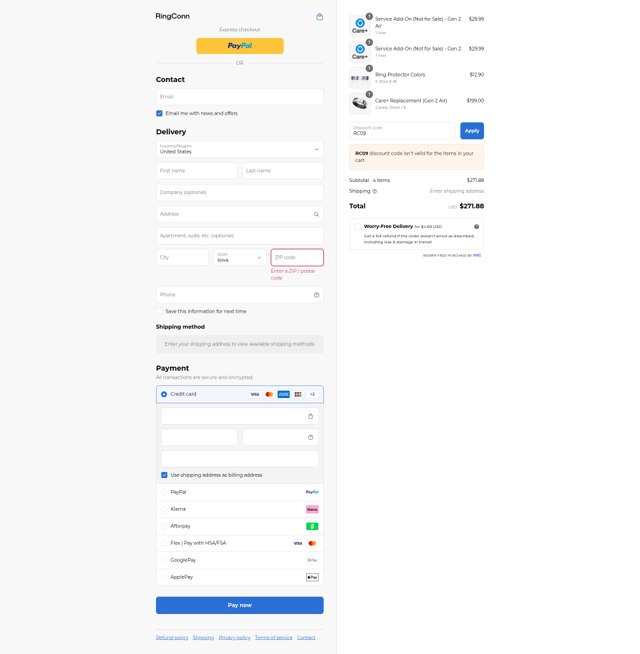 RingConn checkout page showing RingConn discount code box | Screenshot taken by SimplyCodes community member on Sep 6, 2025