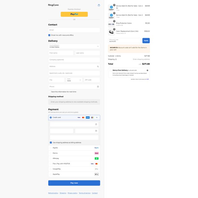 RingConn checkout page showing RingConn discount code box | Screenshot taken by SimplyCodes community member on Sep 2, 2025