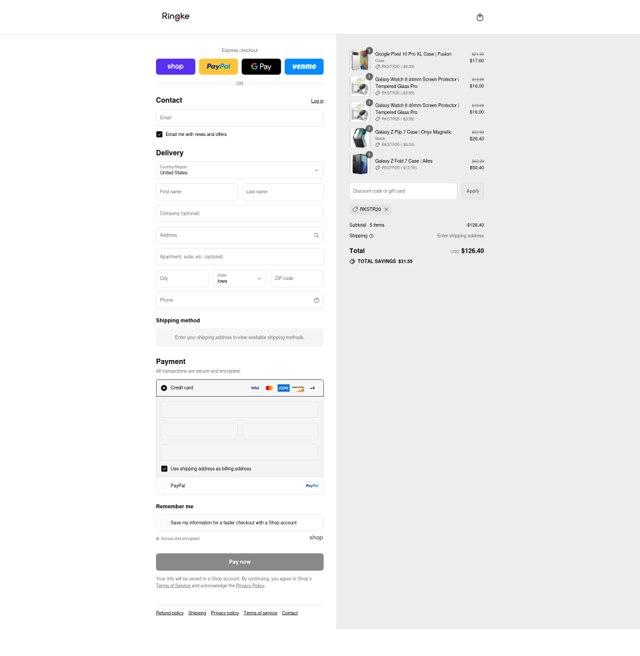 Ringke checkout page showing Ringke promo code box | Screenshot taken by SimplyCodes community member on Sep 4, 2025