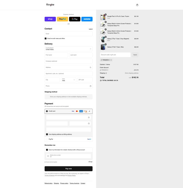 Ringke checkout page showing Ringke promo code box | Screenshot taken by SimplyCodes community member on Aug 31, 2025