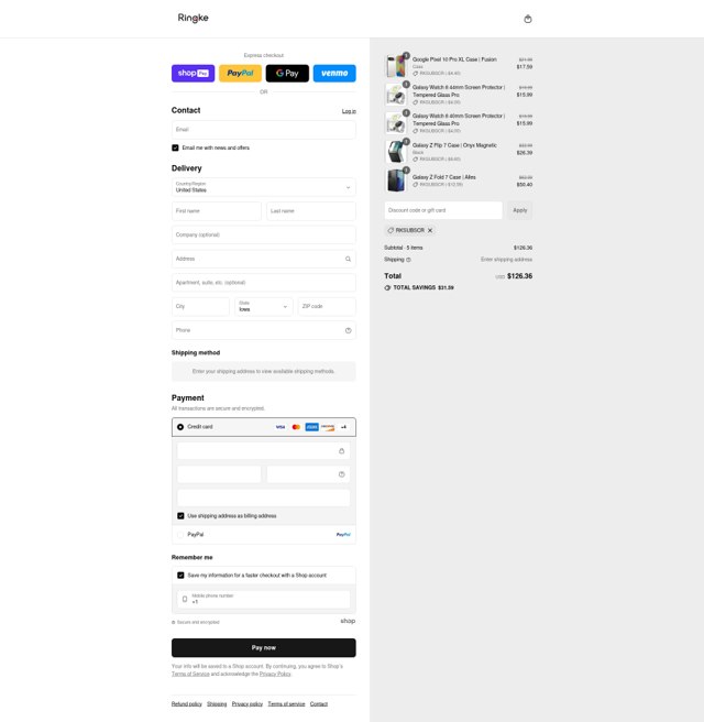 Ringke checkout page showing Ringke promo code box | Screenshot taken by SimplyCodes community member on Aug 27, 2025