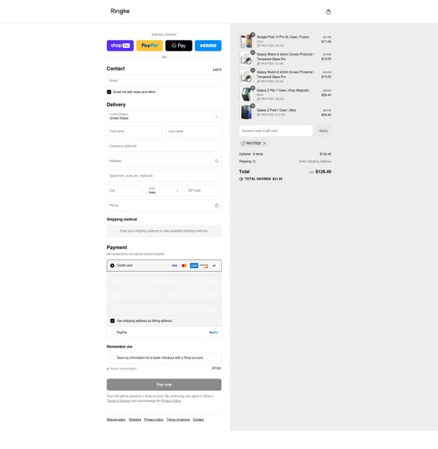 Ringke checkout page showing Ringke promo code box | Screenshot taken by SimplyCodes community member on Aug 27, 2025